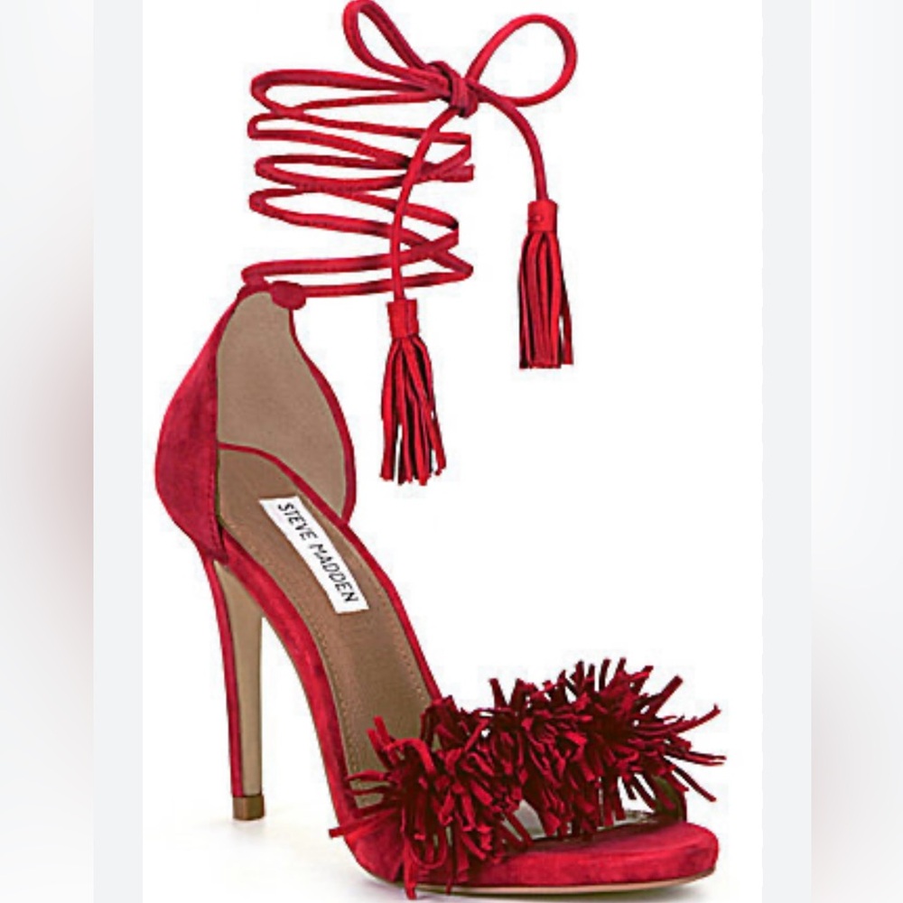 Steve Madden Red Lace-Up Heels with Fringe